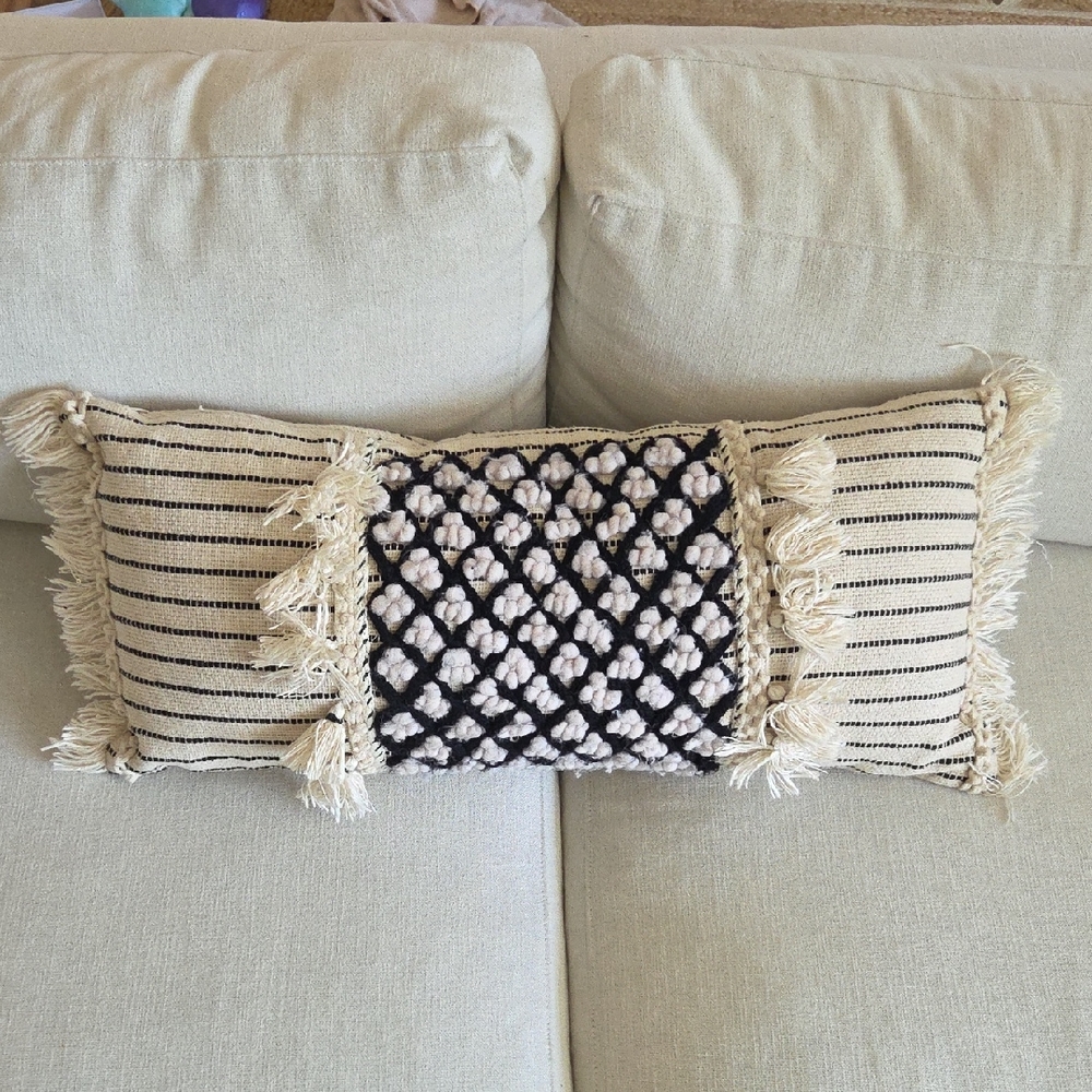 Anthropologie Black and Cream Textured Accent Pillow